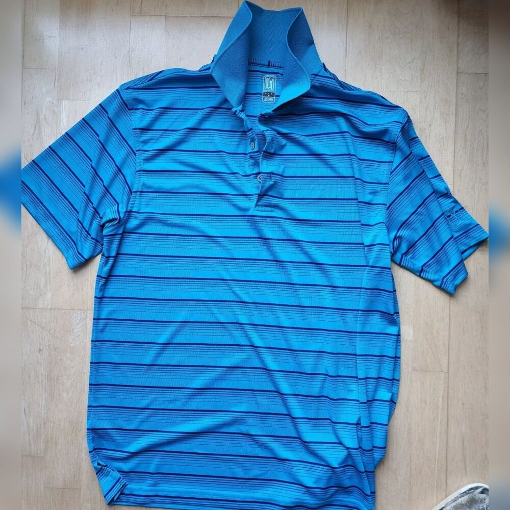PGA Tour Polo Shirt Mens Size Large Blue Stripe Short Sleeve